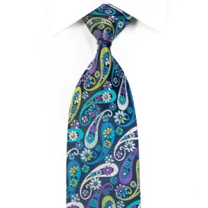 Lancetti Mens Rhinestone Silk Necktie Paisley On Navy