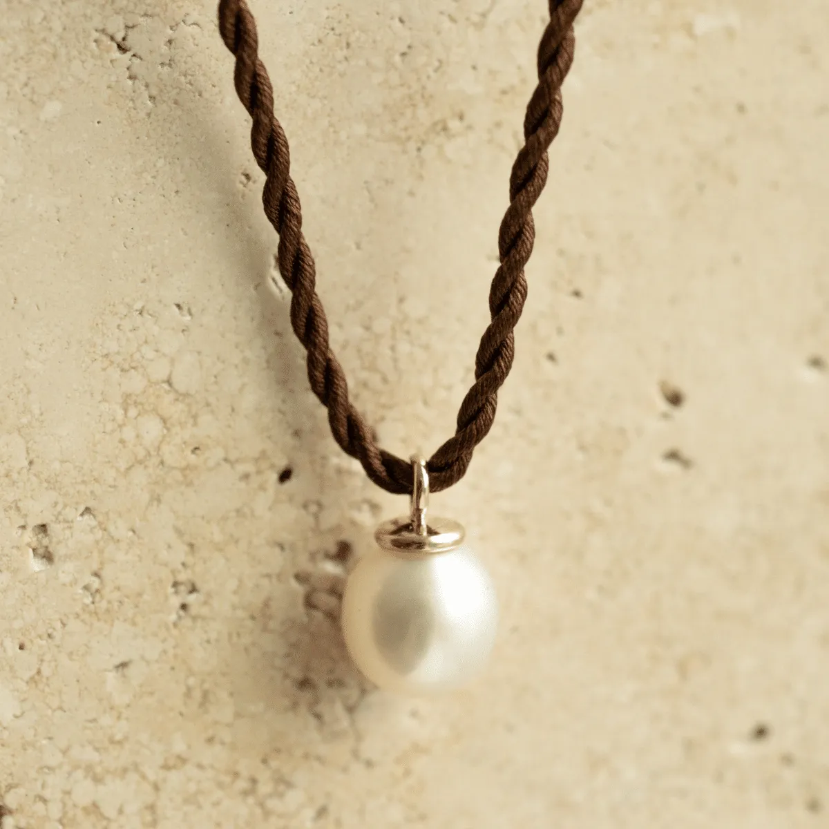 Large Charm Australian South Sea Cygnet Bay Drop 10mm A3  9ct Yellow Gold On Brown Silk Cord 50cm