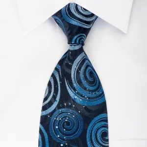 Louis Quatorze Rhinestone Necktie Spirals On Blue With Silver Sparkles