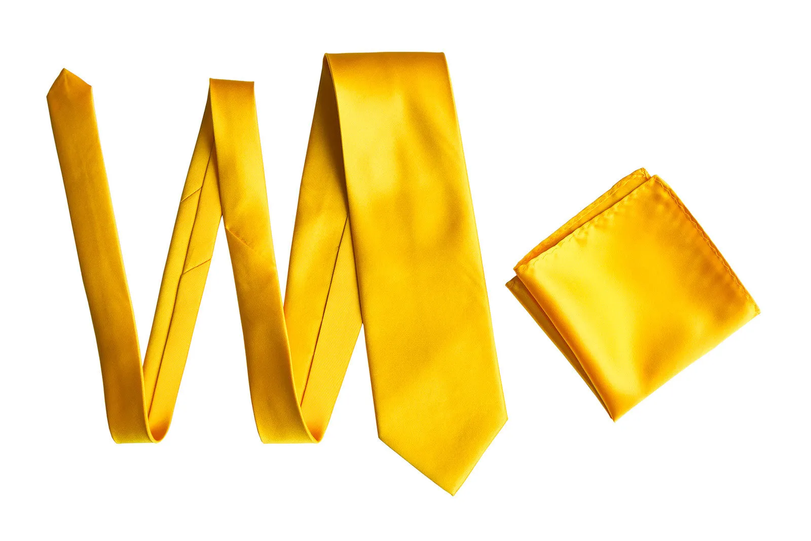 Marigold Necktie. Medium Yellow Solid Color Satin Finish Tie, No Print