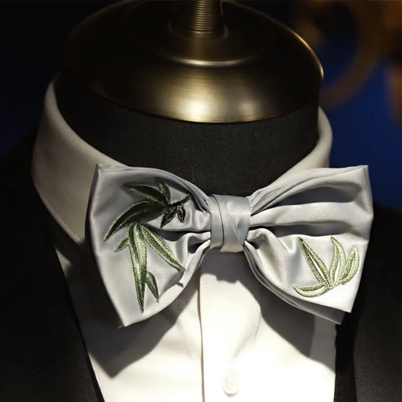 Elegant Mens Botanical Pattern Embroidered Bamboo Bow Tie