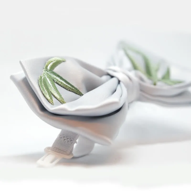 Elegant Mens Botanical Pattern Embroidered Bamboo Bow Tie
