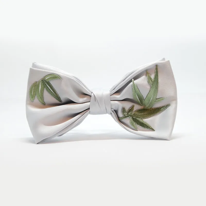 Elegant Mens Botanical Pattern Embroidered Bamboo Bow Tie