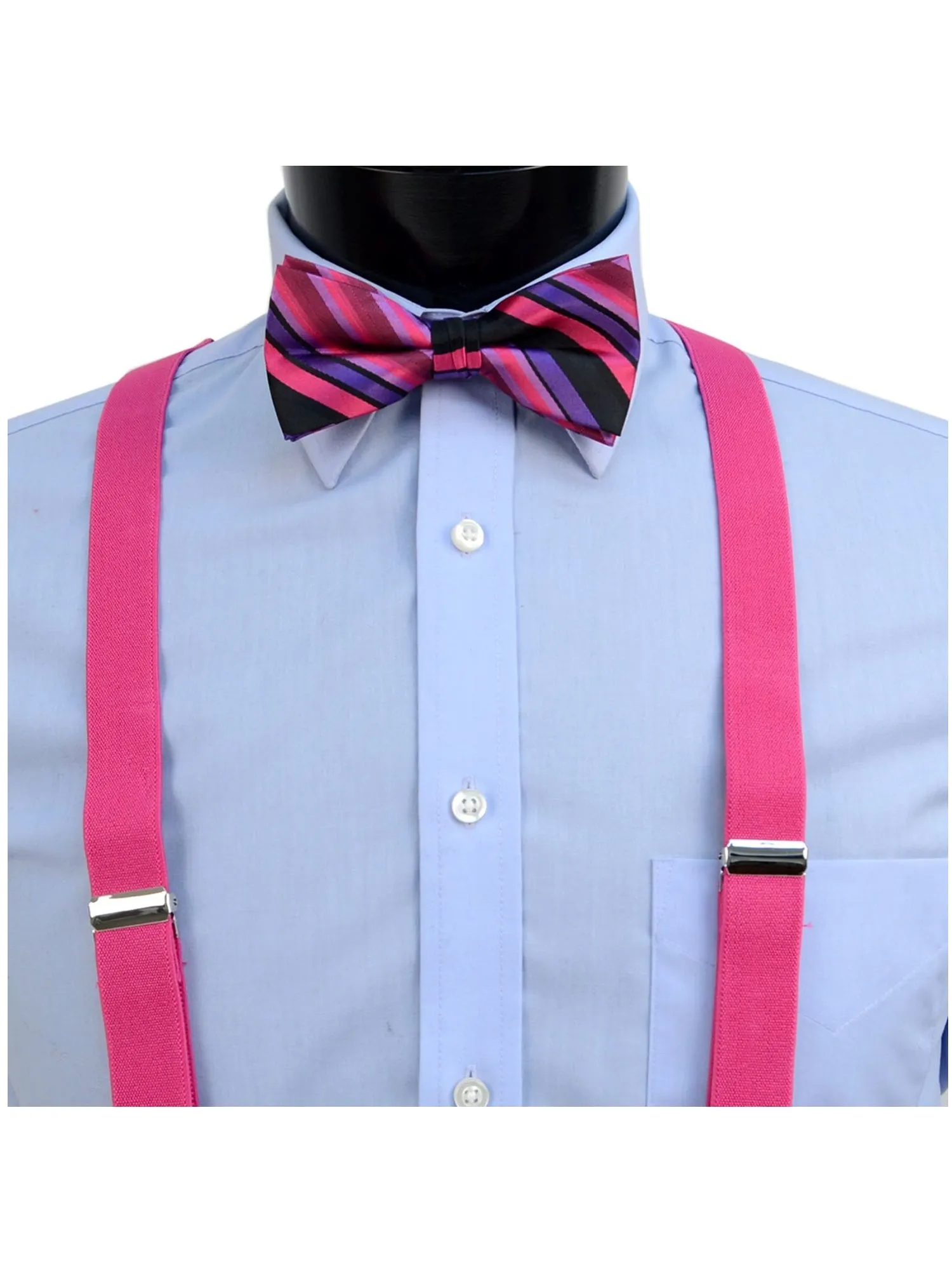 Men's Fuchsia 3 PC Clip-on Suspenders, Bow Tie & Hanky Sets