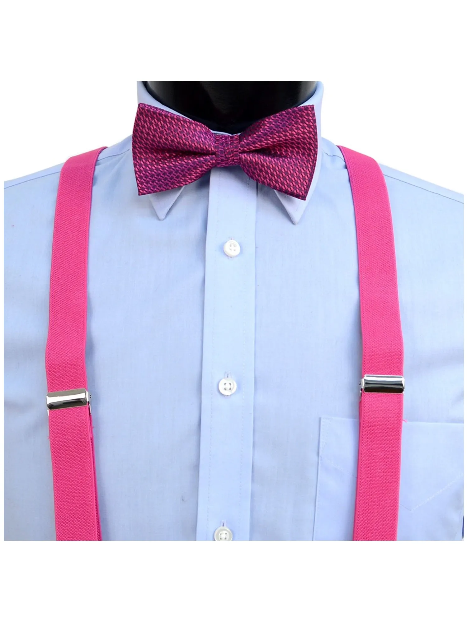 Men's Fuchsia 3 PC Clip-on Suspenders, Bow Tie & Hanky Sets