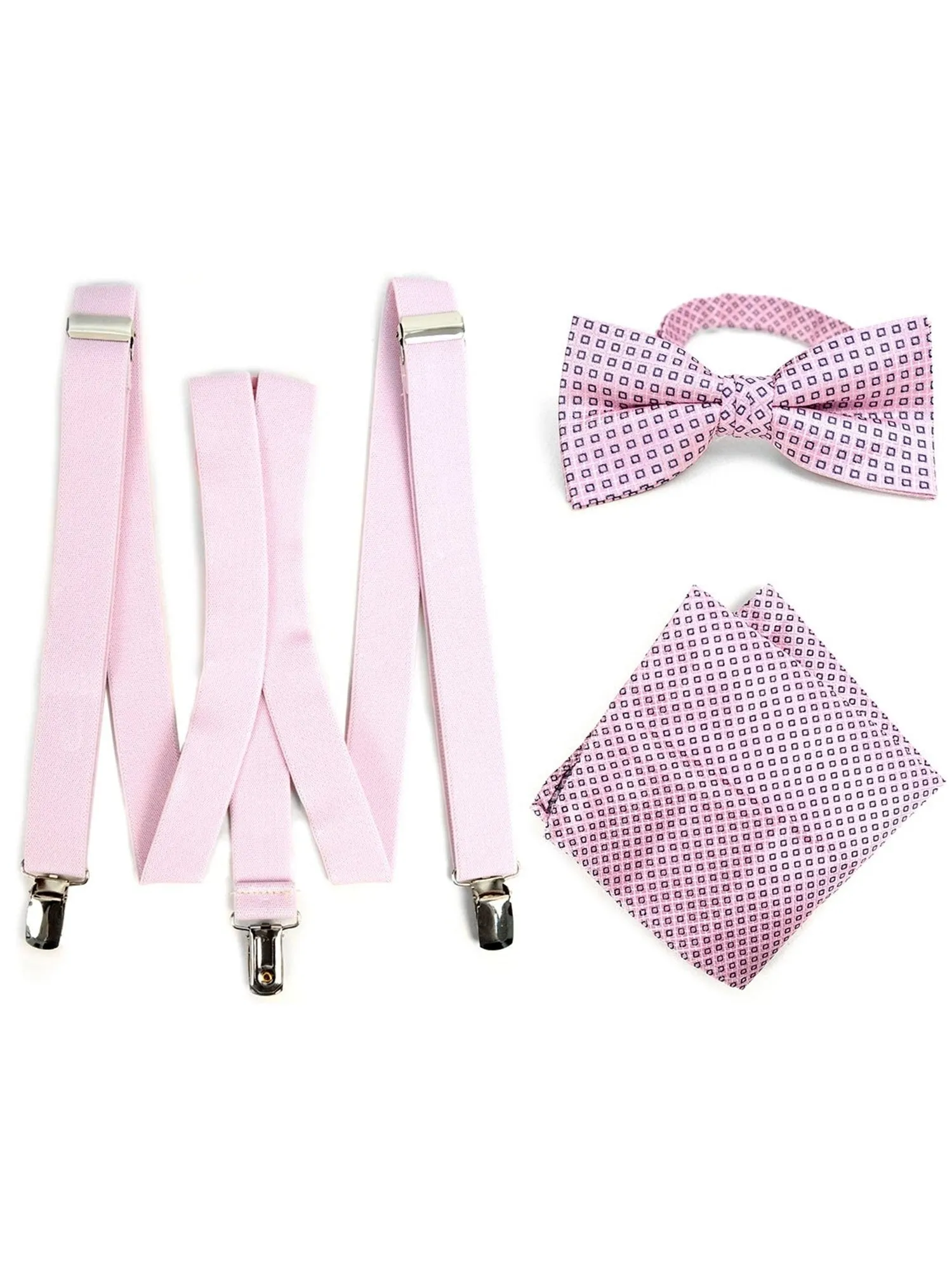 Men's Fuchsia 3 PC Clip-on Suspenders, Bow Tie & Hanky Sets
