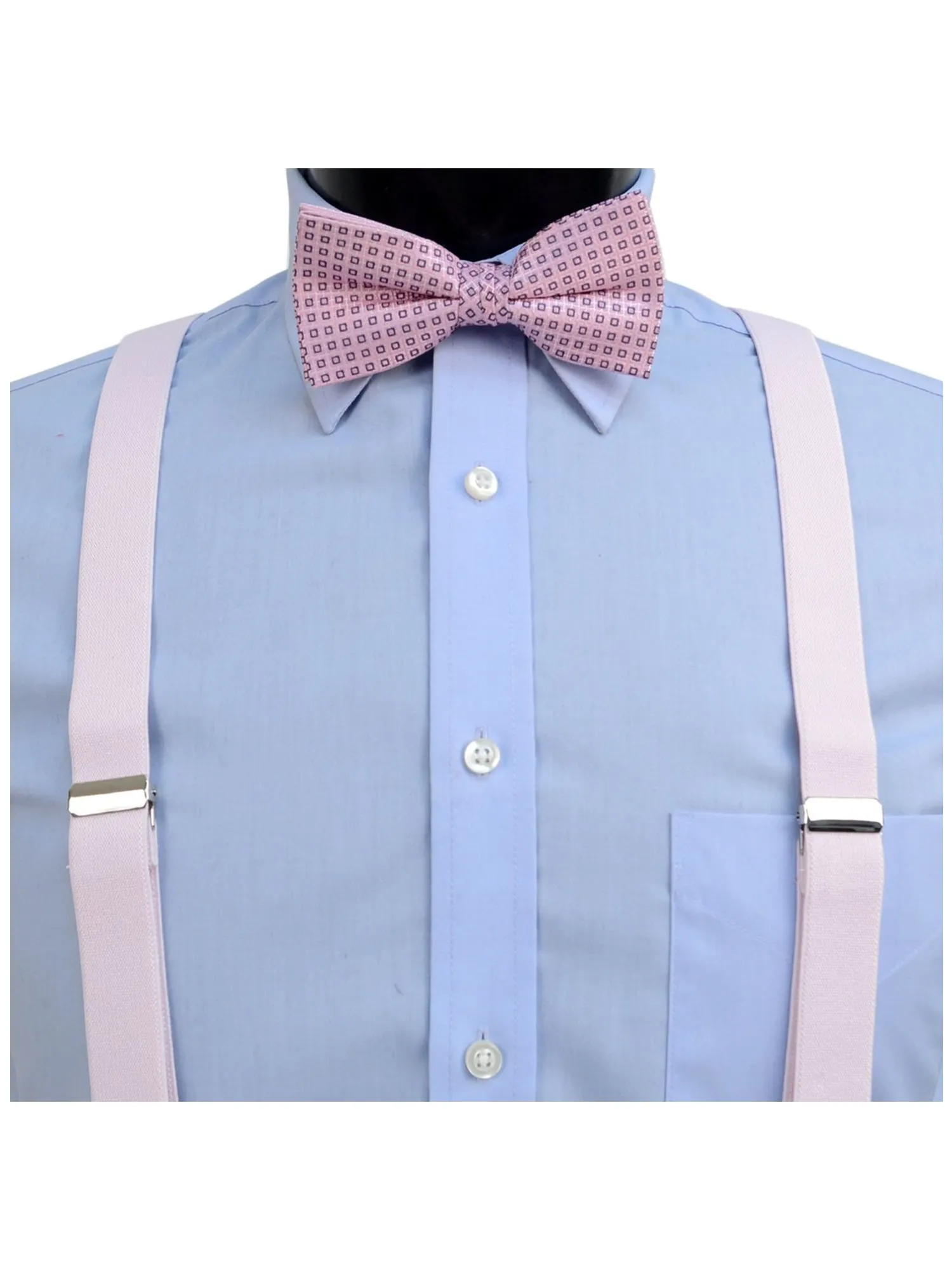 Men's Fuchsia 3 PC Clip-on Suspenders, Bow Tie & Hanky Sets