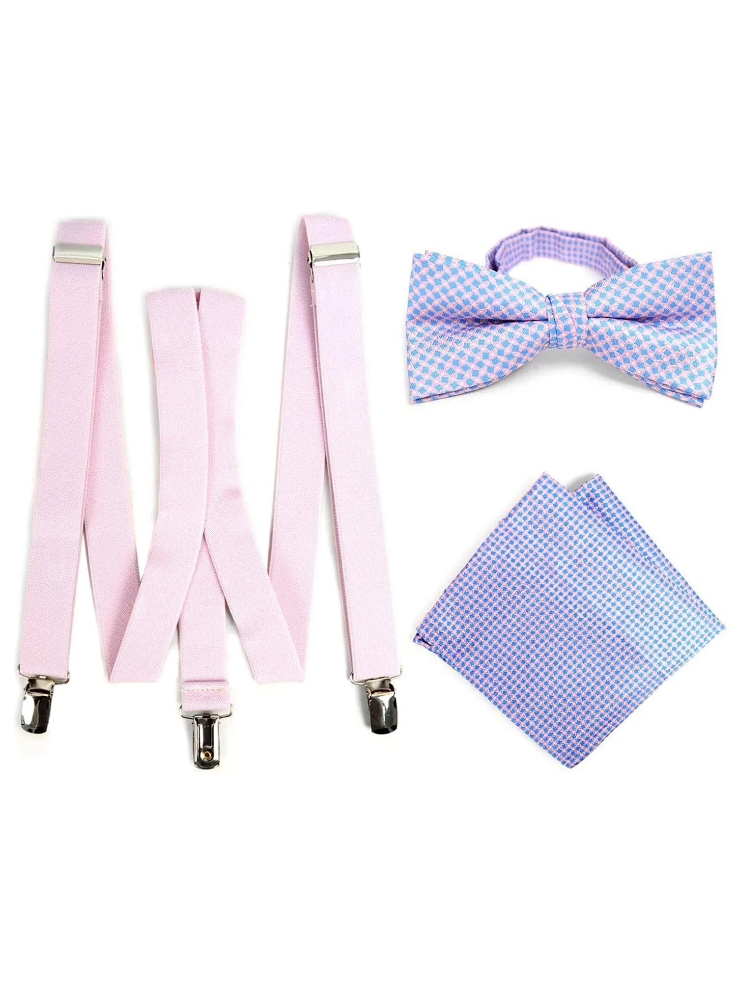 Men's Fuchsia 3 PC Clip-on Suspenders, Bow Tie & Hanky Sets