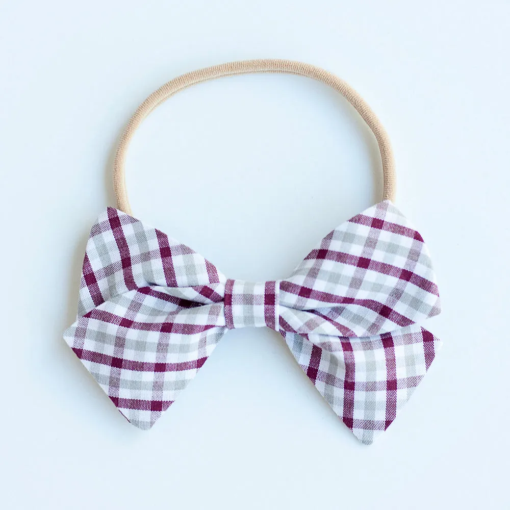 Men's Pre-Tied Bow Tie / Grey And Burgundy Plaid