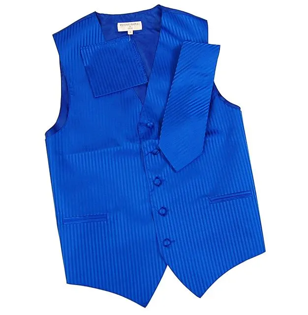 Men's Royal Blue Striped Vest and Tie