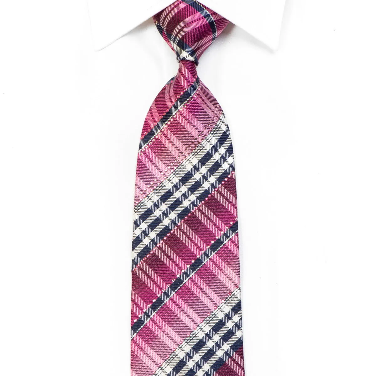 Metro City Rhinestone Silk Necktie Purple Gray Plaids With Sparkles