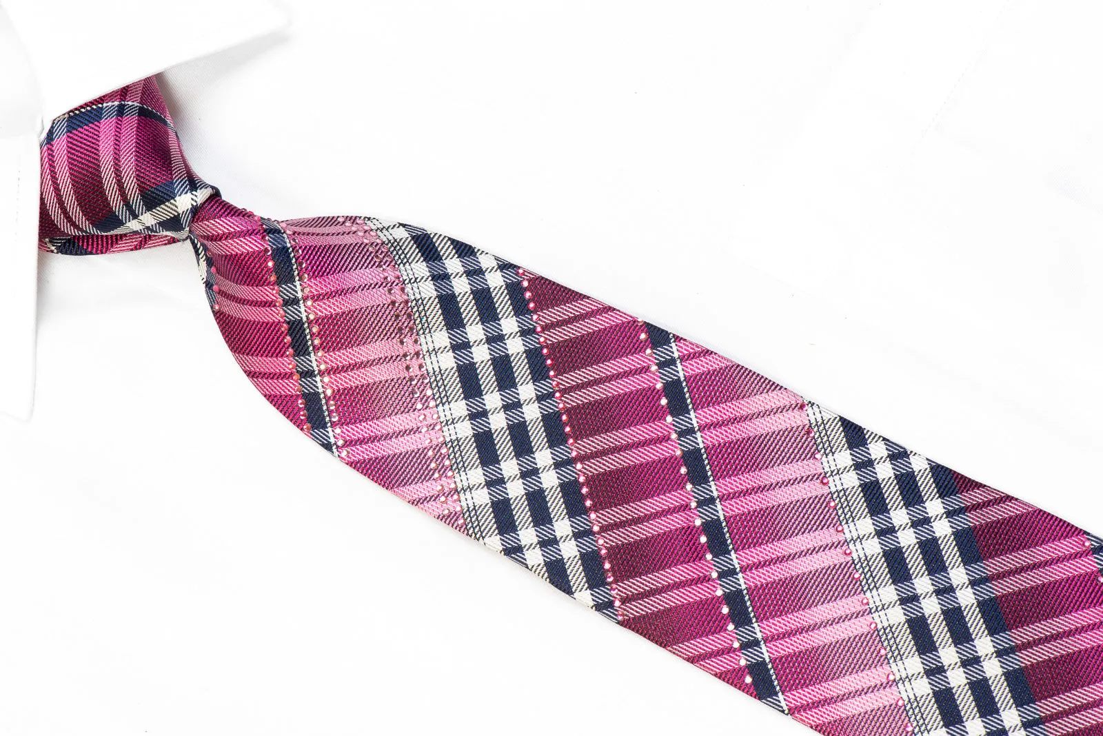 Metro City Rhinestone Silk Necktie Purple Gray Plaids With Sparkles