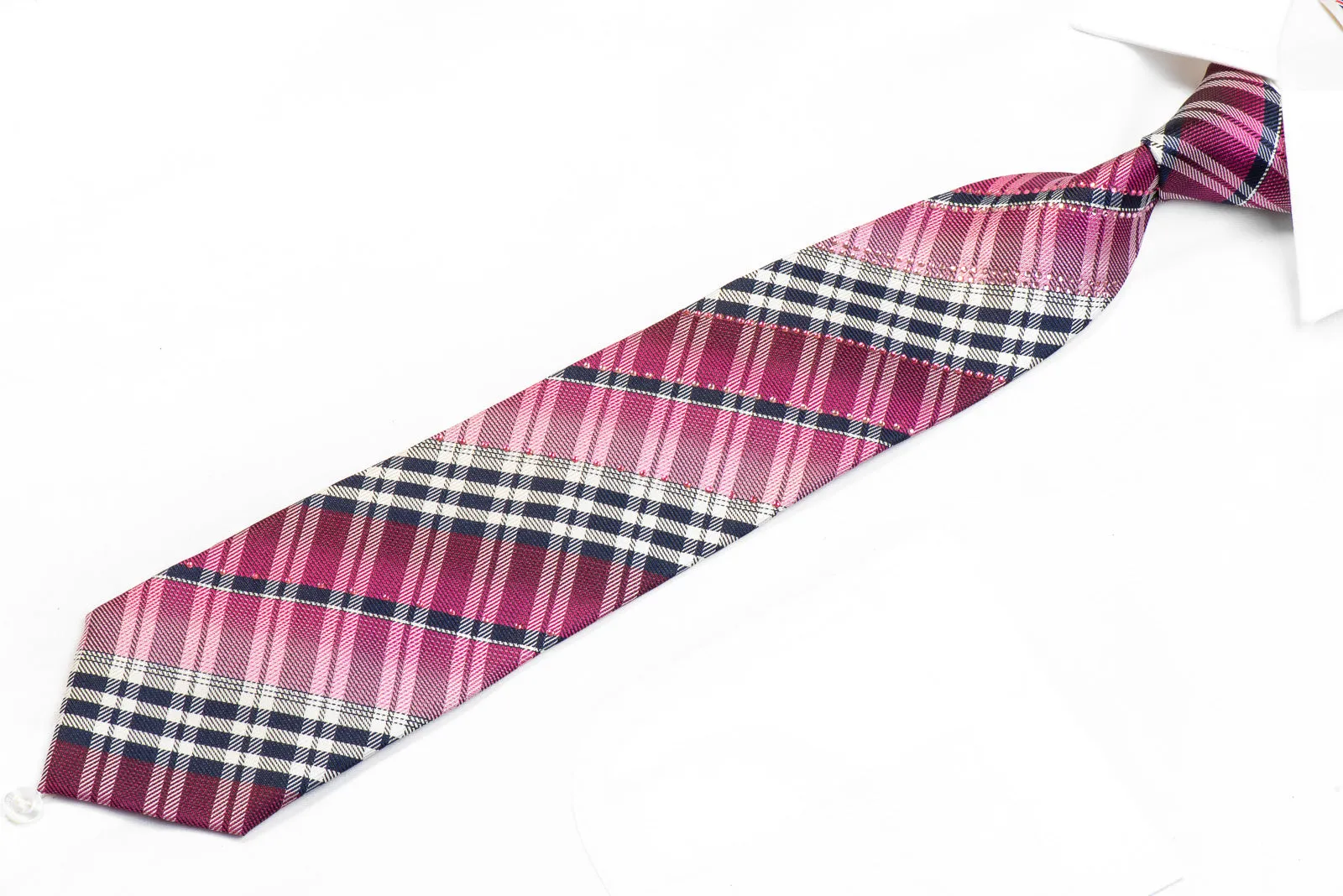 Metro City Rhinestone Silk Necktie Purple Gray Plaids With Sparkles