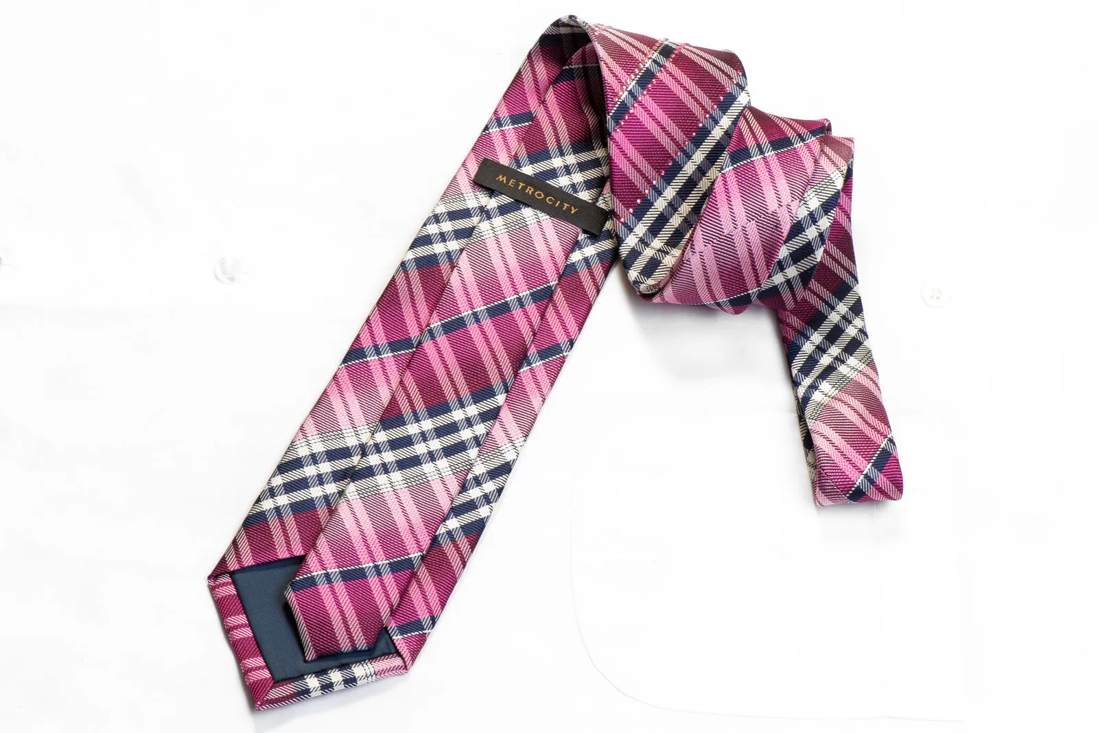 Metro City Rhinestone Silk Necktie Purple Gray Plaids With Sparkles