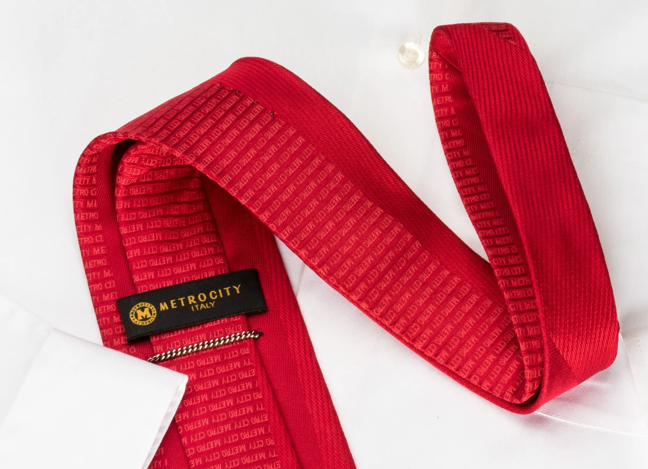 Metro City Silk Tie Monogram On Red With Crystal Rhinestones