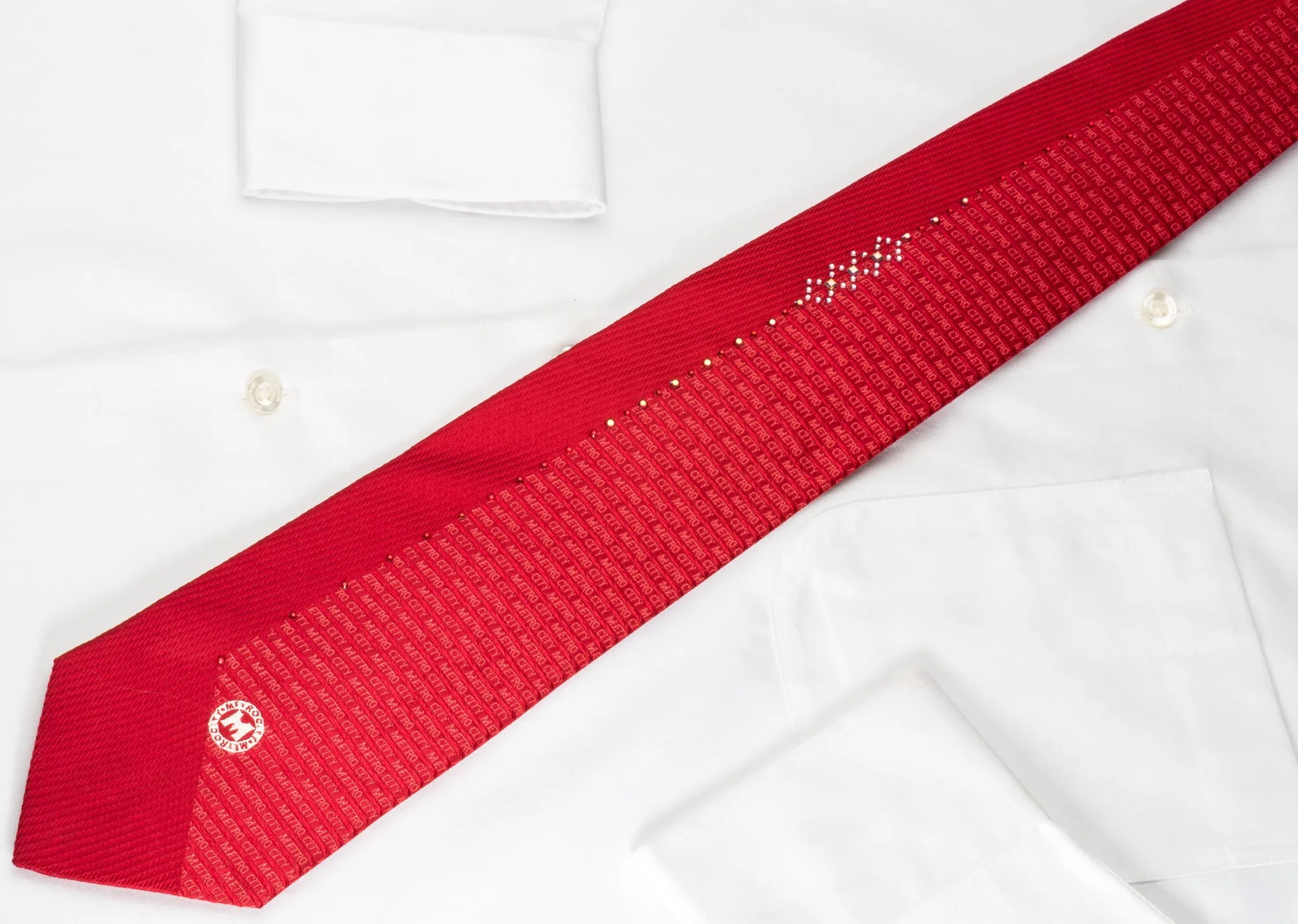 Metro City Silk Tie Monogram On Red With Crystal Rhinestones