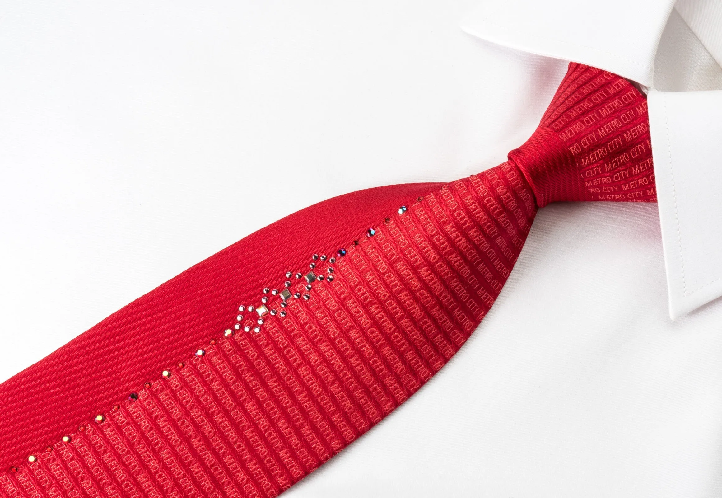 Metro City Silk Tie Monogram On Red With Crystal Rhinestones