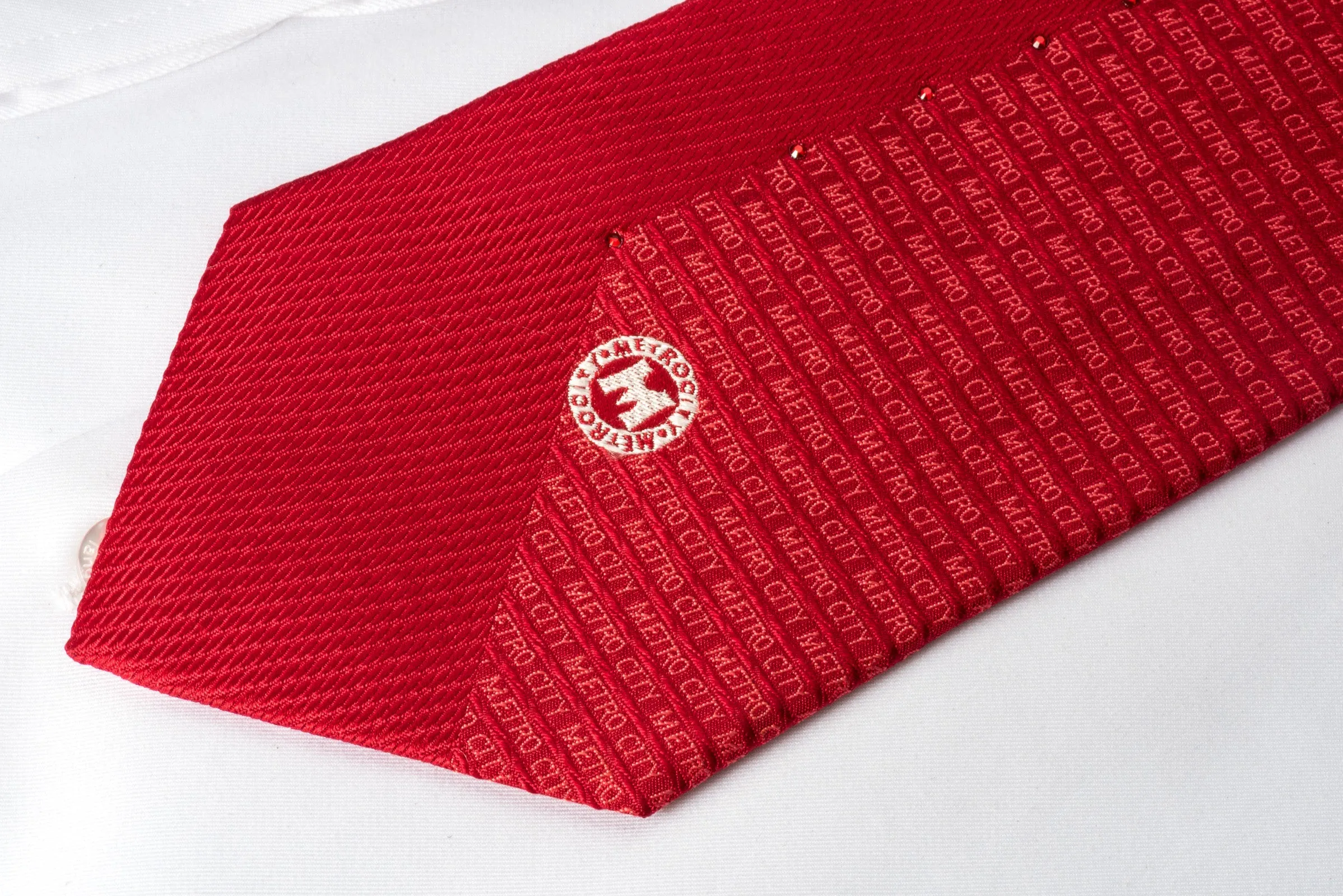 Metro City Silk Tie Monogram On Red With Crystal Rhinestones