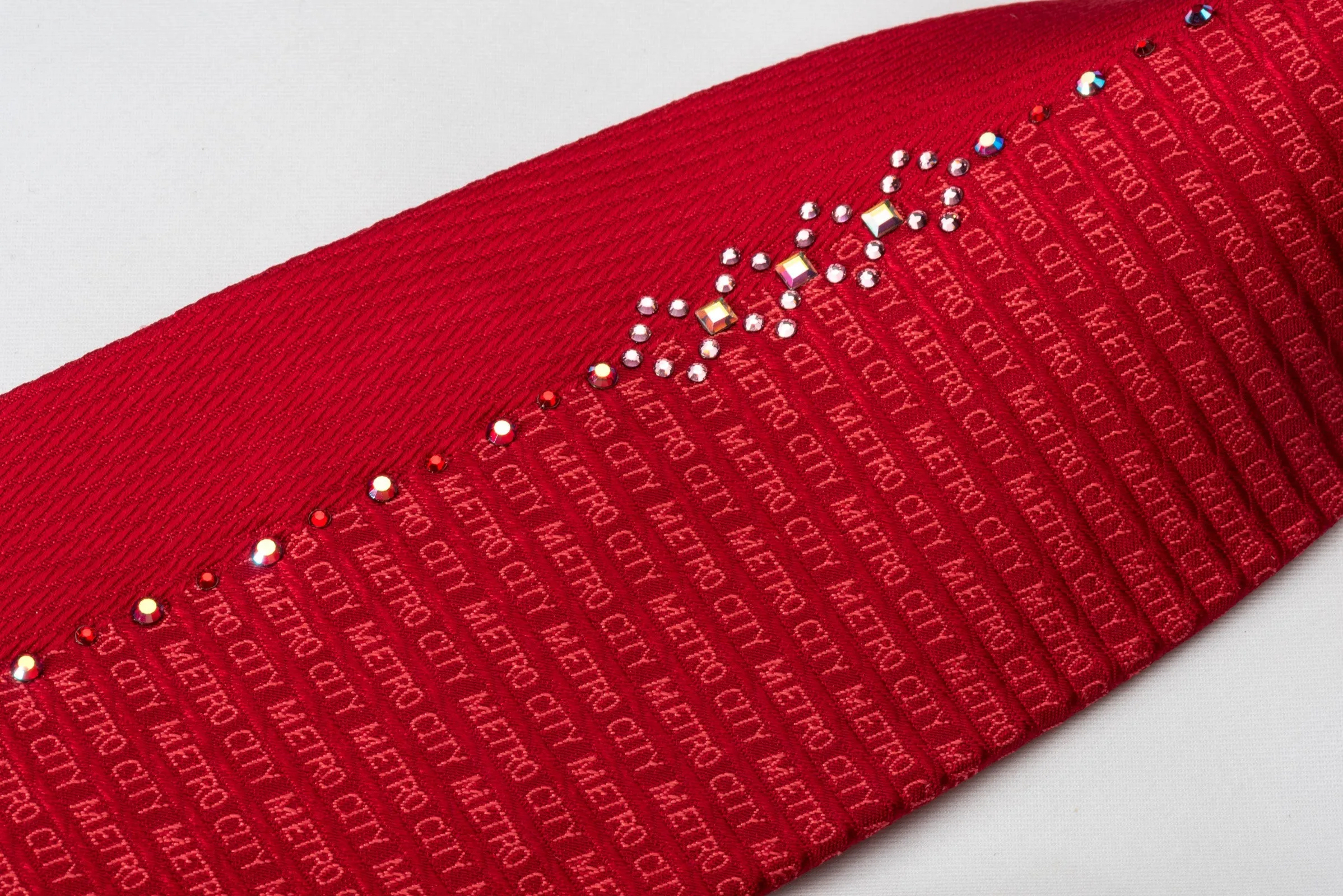 Metro City Silk Tie Monogram On Red With Crystal Rhinestones