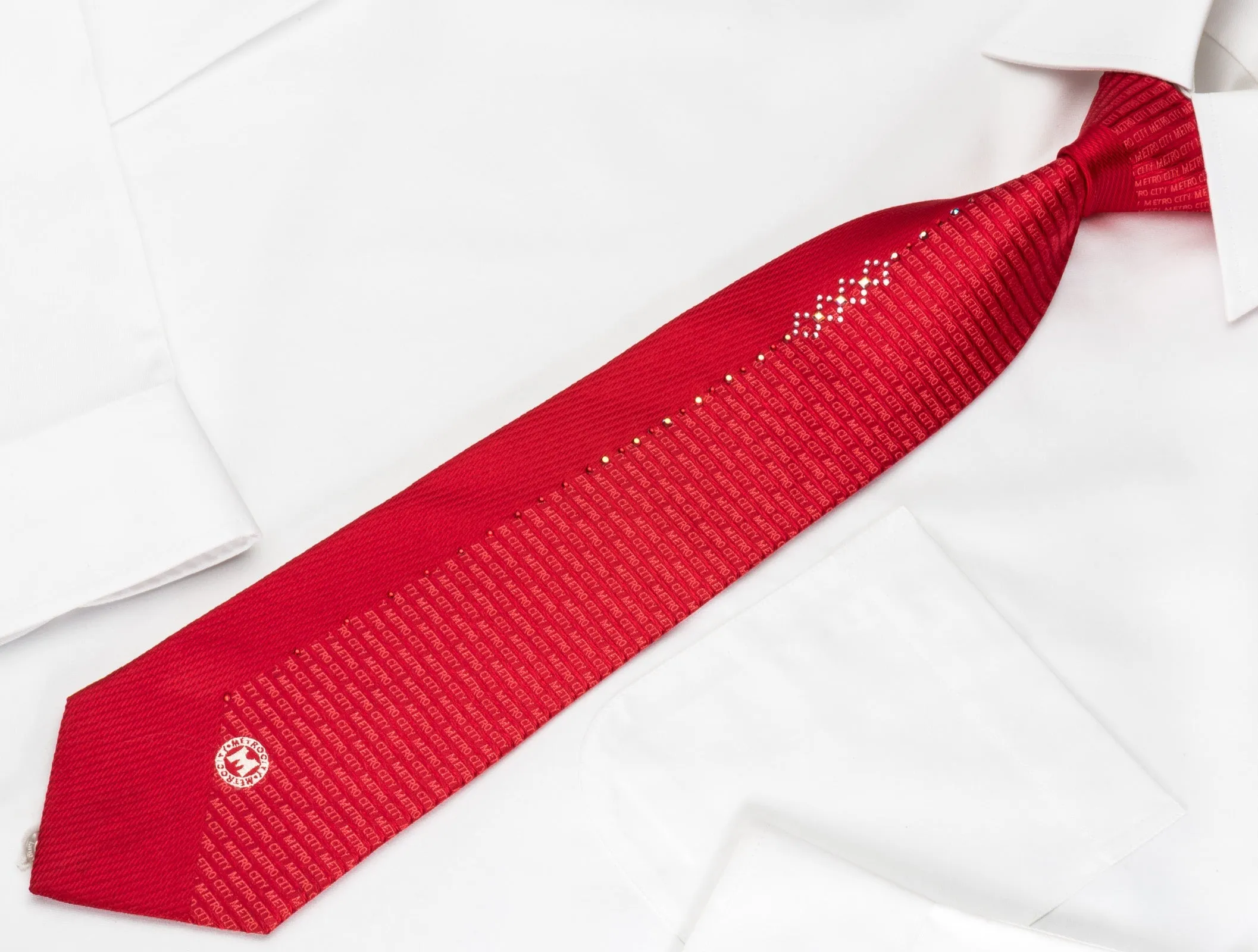 Metro City Silk Tie Monogram On Red With Crystal Rhinestones