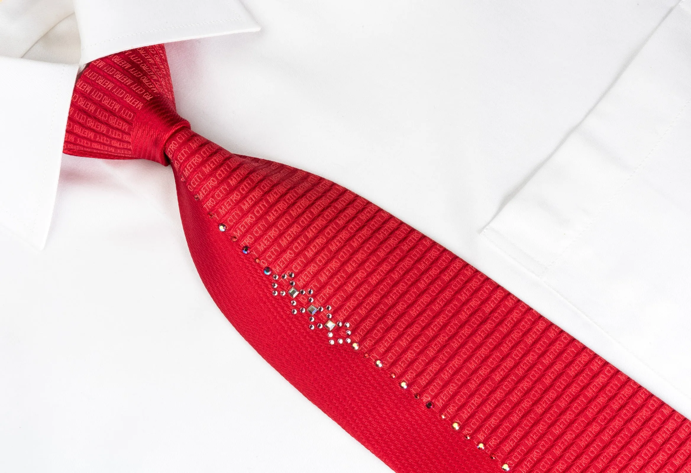 Metro City Silk Tie Monogram On Red With Crystal Rhinestones