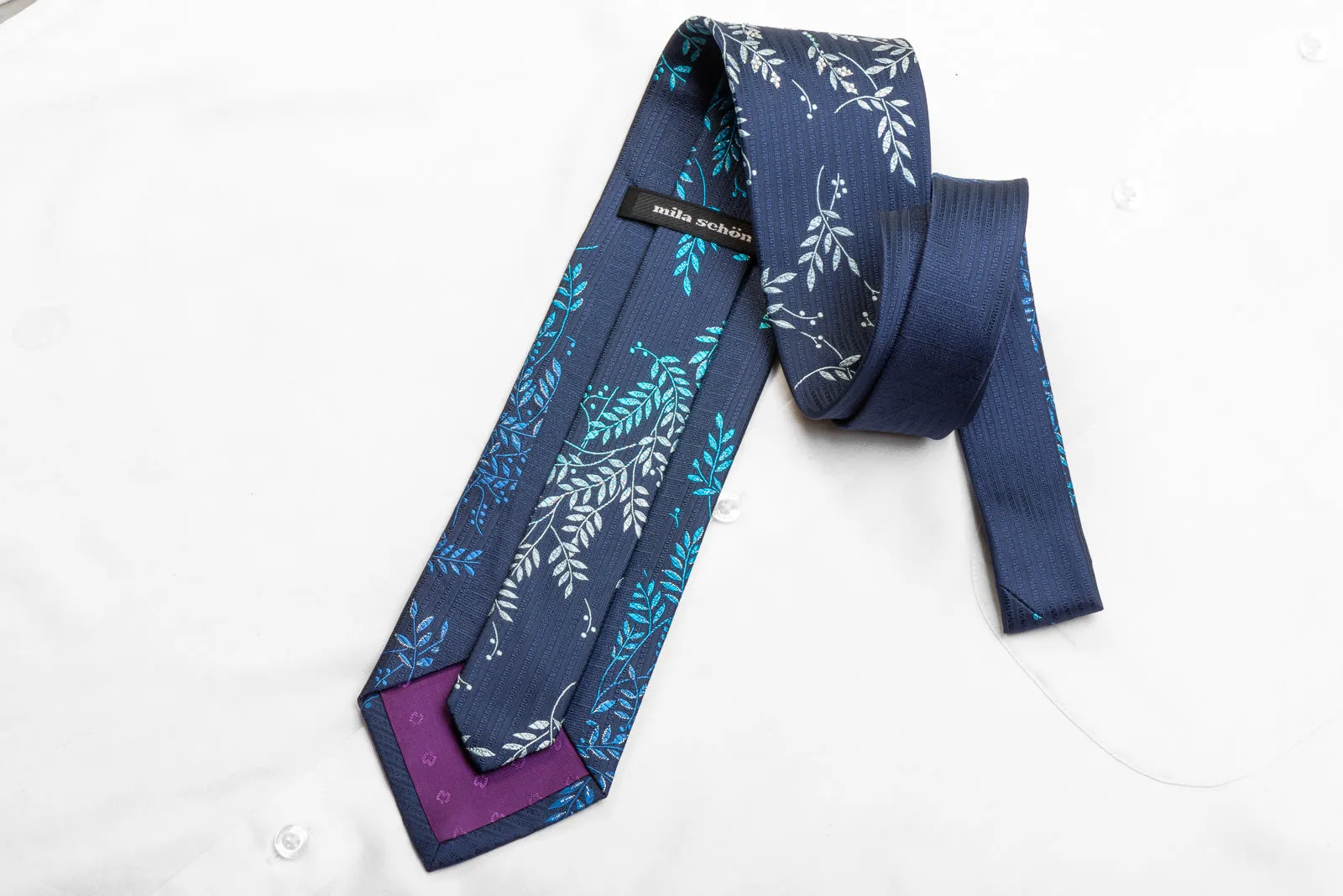 Mila Schon Men's Crystal Rhinestone Necktie Floral On Blue With Sparkles