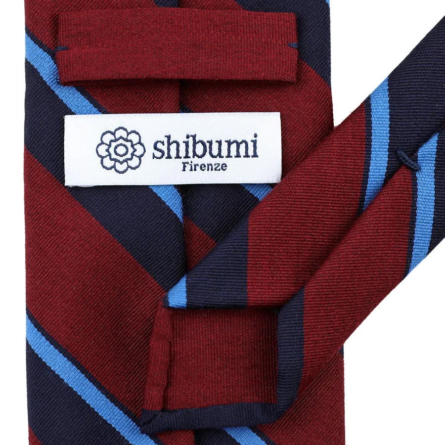 Mogador Striped Wool / Cotton Tie - Cherry / Navy - Hand-Rolled
