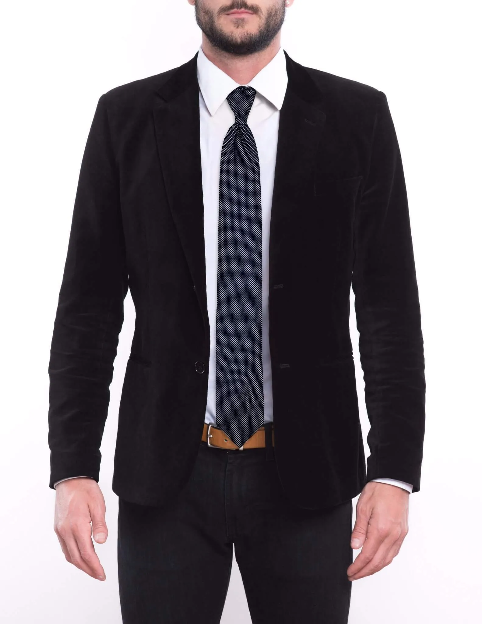 Navy Blue Reflective Silver Dotted Traditional Tie