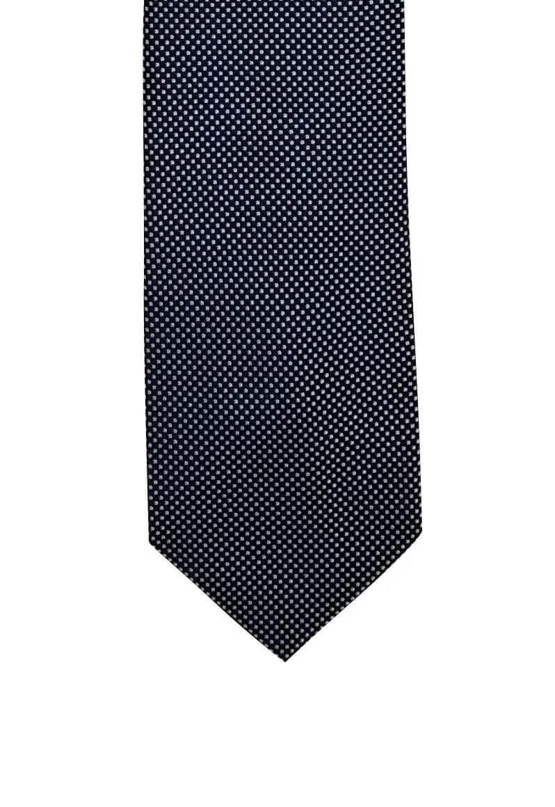 Navy Blue Reflective Silver Dotted Traditional Tie