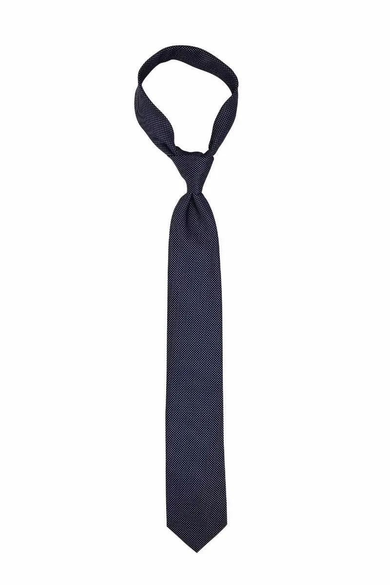 Navy Blue Reflective Silver Dotted Traditional Tie