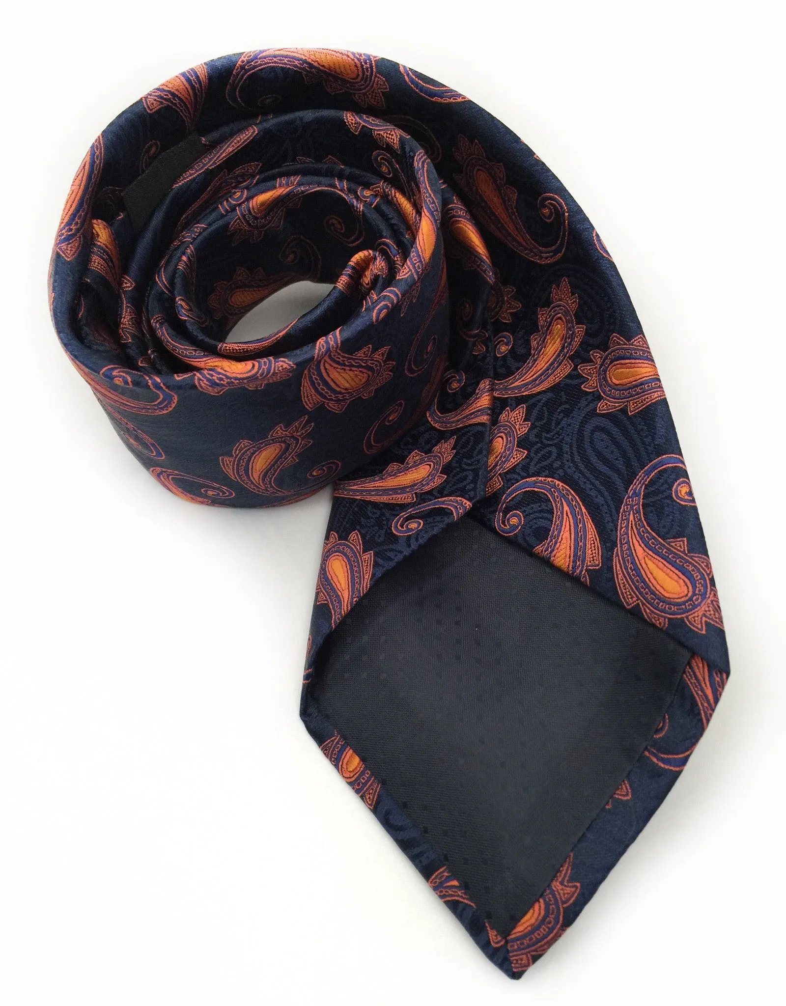 Navy Blue Tie with Orange Paisley Design