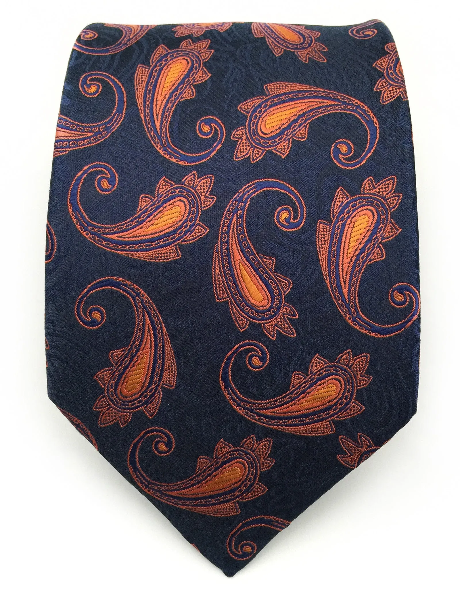 Navy Blue Tie with Orange Paisley Design