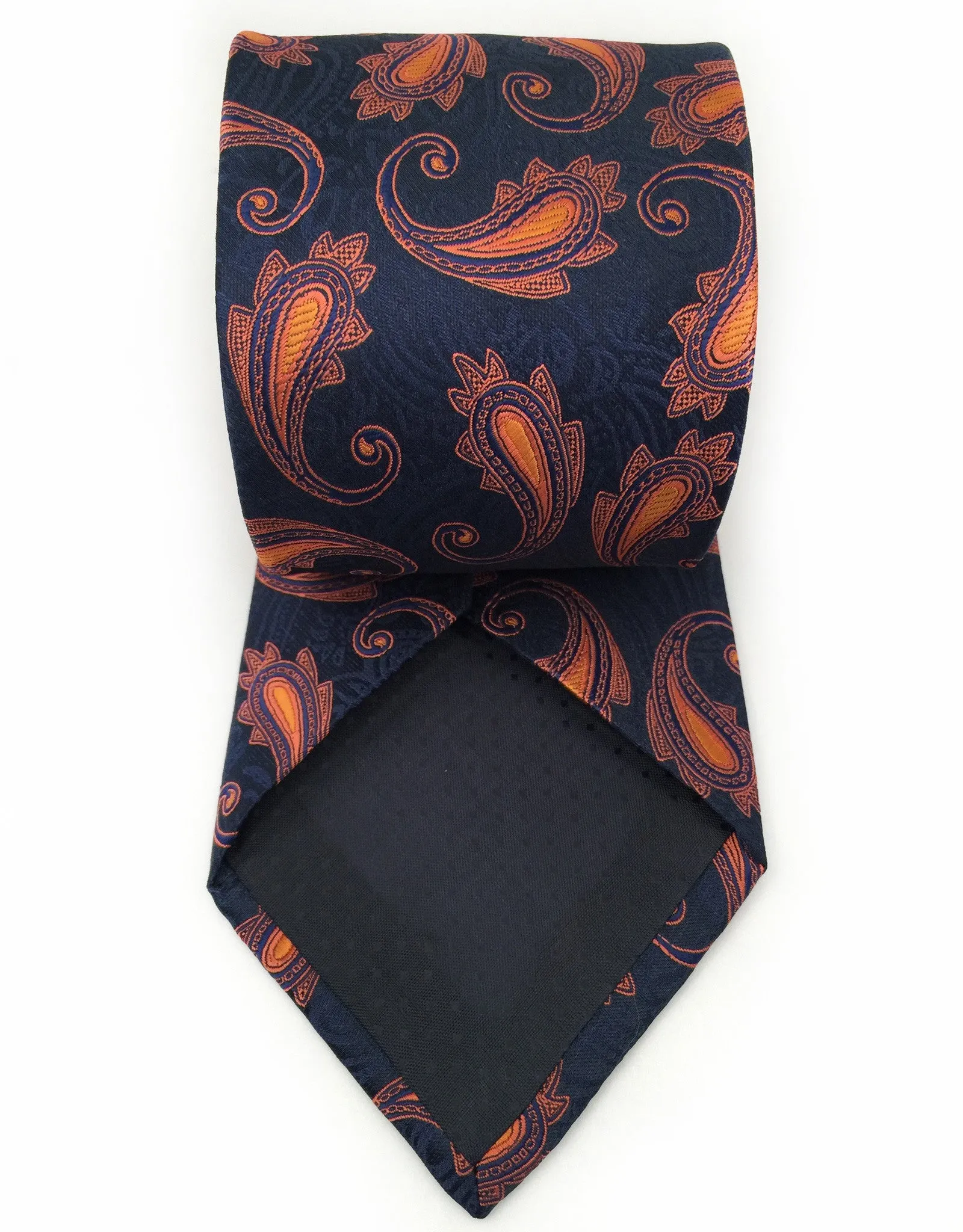 Navy Blue Tie with Orange Paisley Design