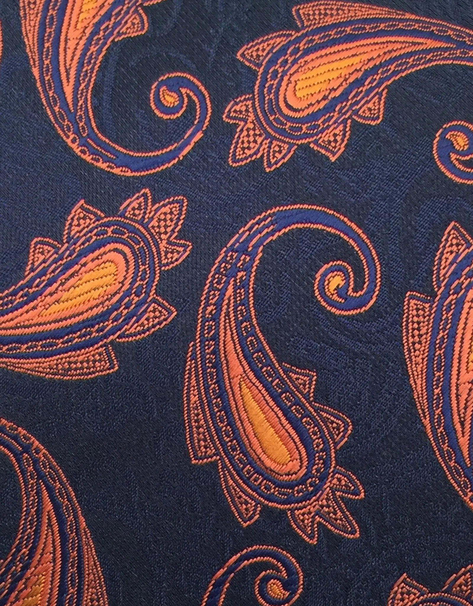 Navy Blue Tie with Orange Paisley Design
