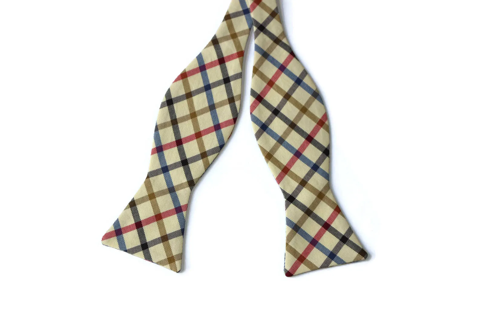 Navy, Red & Tan Window Pane Bow Tie - Boys (Self Tie)