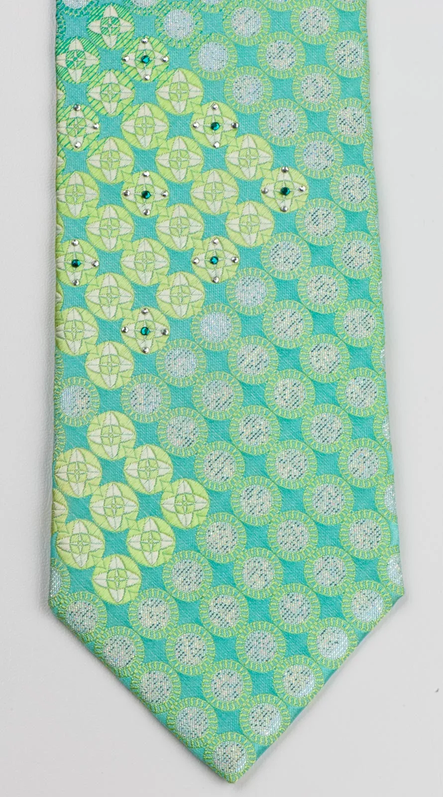 Nina Ricci Geometric Dots In Green With Metallic Silver Sparkles & Rhinestones