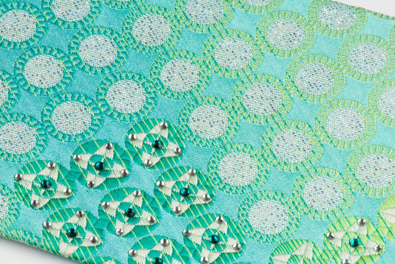 Nina Ricci Geometric Dots In Green With Metallic Silver Sparkles & Rhinestones