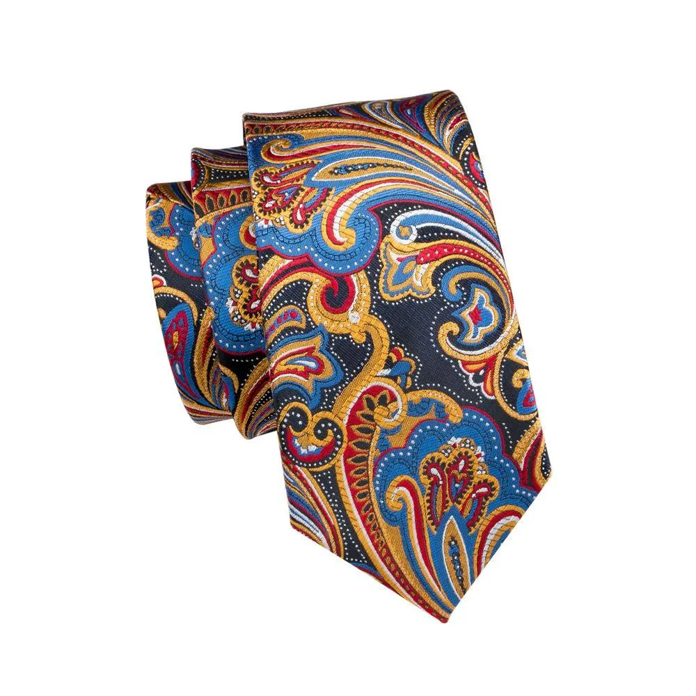 Orange Blue Floral Men's Tie Pocket Square Cufflinks Gift Box Set