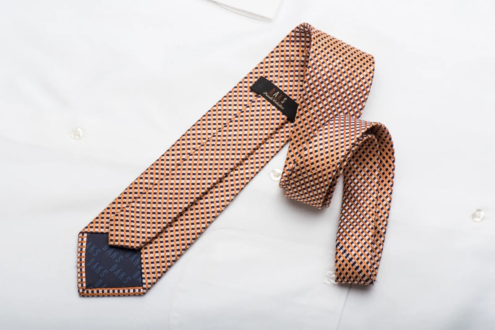 Orange Blue Striped Checker Rhinestone Tie With Silver Sparkles