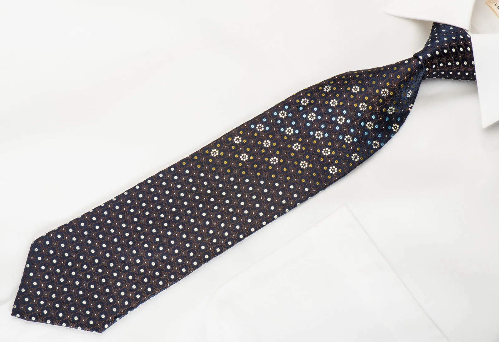 Park Land Silk Necktie Dots On Navy With Rhinestones & Silver Sparkles