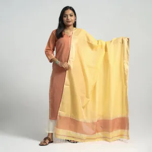Peach - Traditional Maheshwari Handloom Silk Cotton Checks Kurta with Dupatta Set