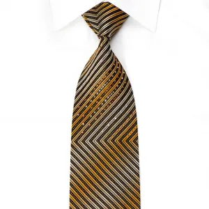 Perry Ellis Men's Crystal Silk Necktie Orange Brown Chevron With Gold Sparkles
