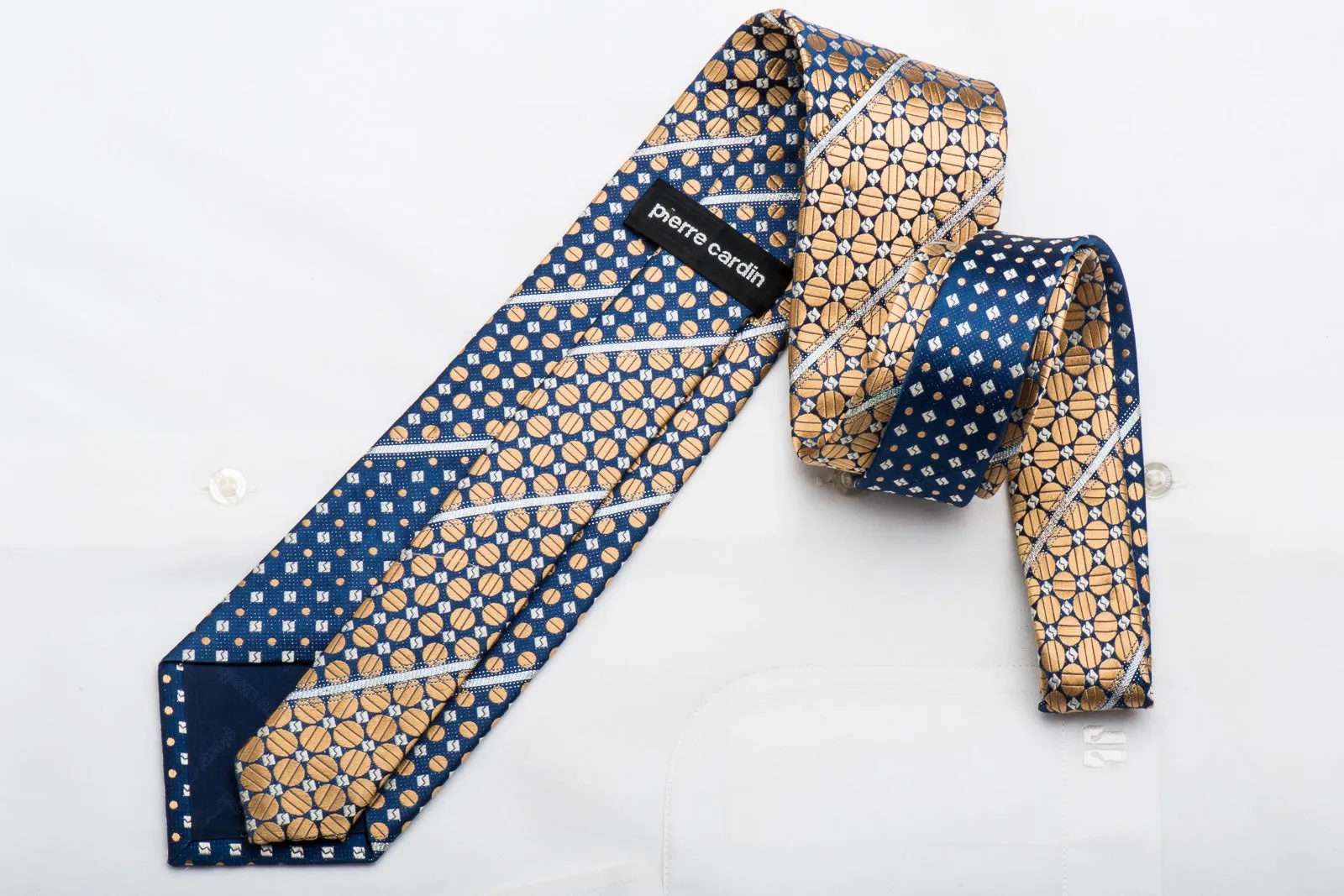 Pierre Cardin Men's Rhinestone Tie Golden Dots On Blue Silk With Sparkles