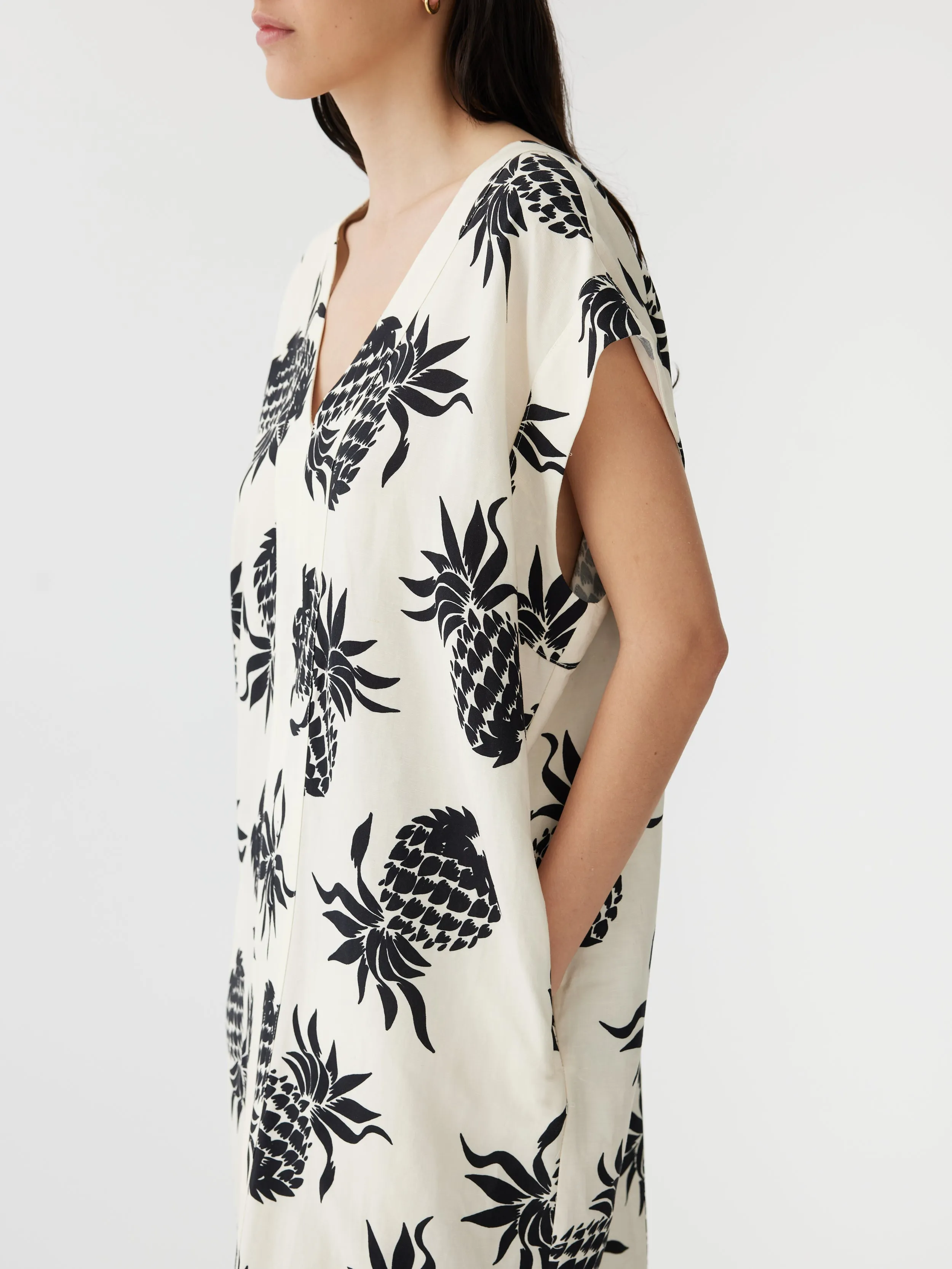 pineapple print v neck dress