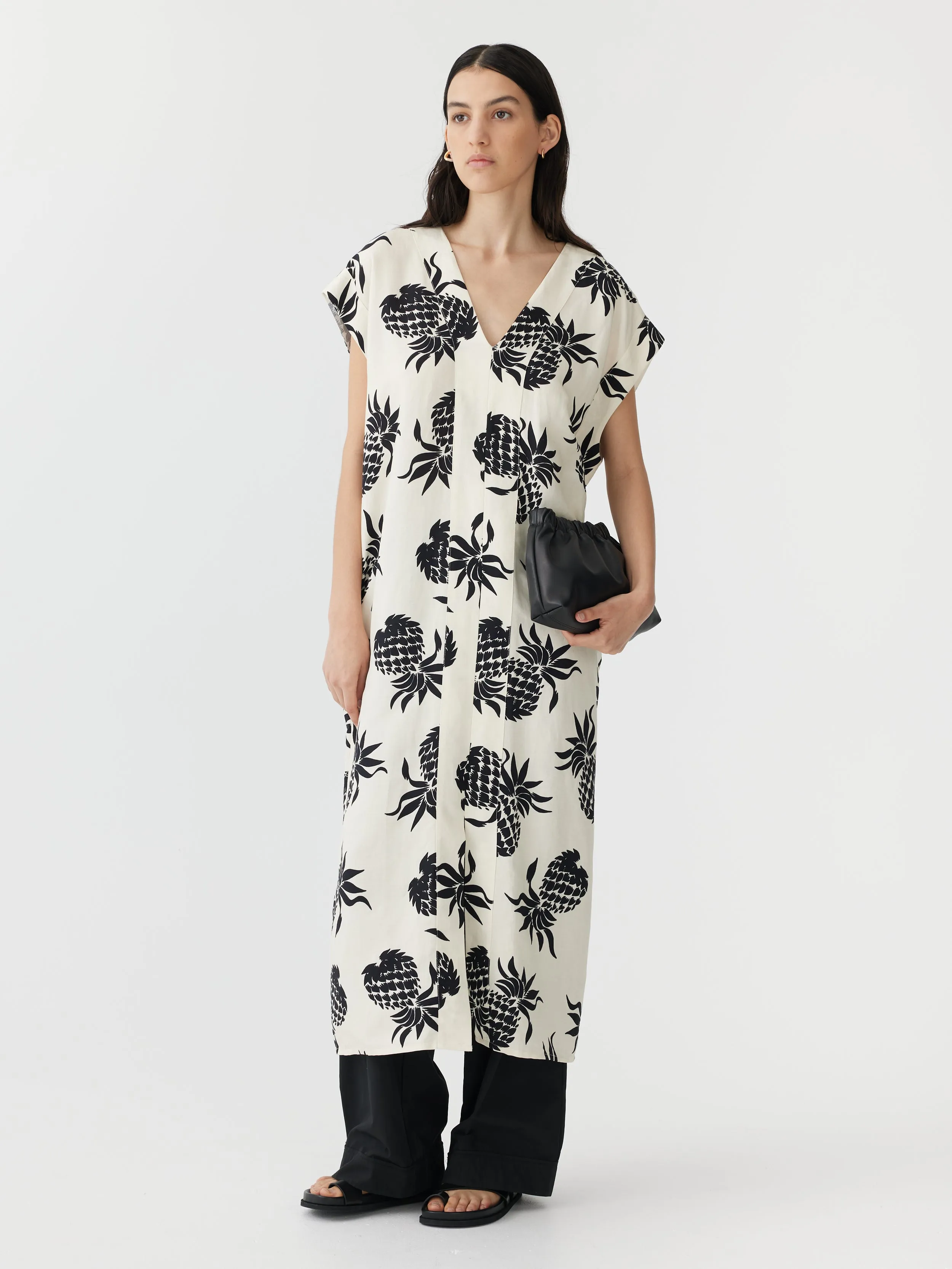 pineapple print v neck dress
