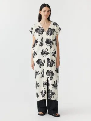 pineapple print v neck dress
