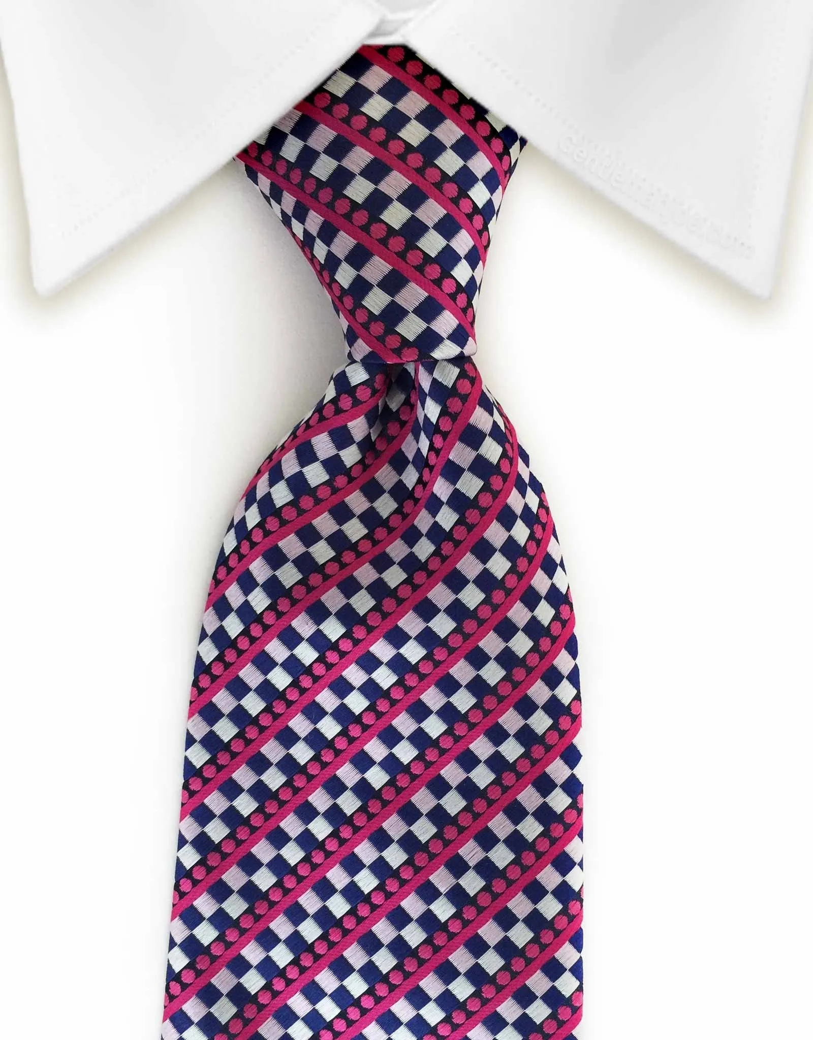 Pink & Blue Striped & Checked Necktie