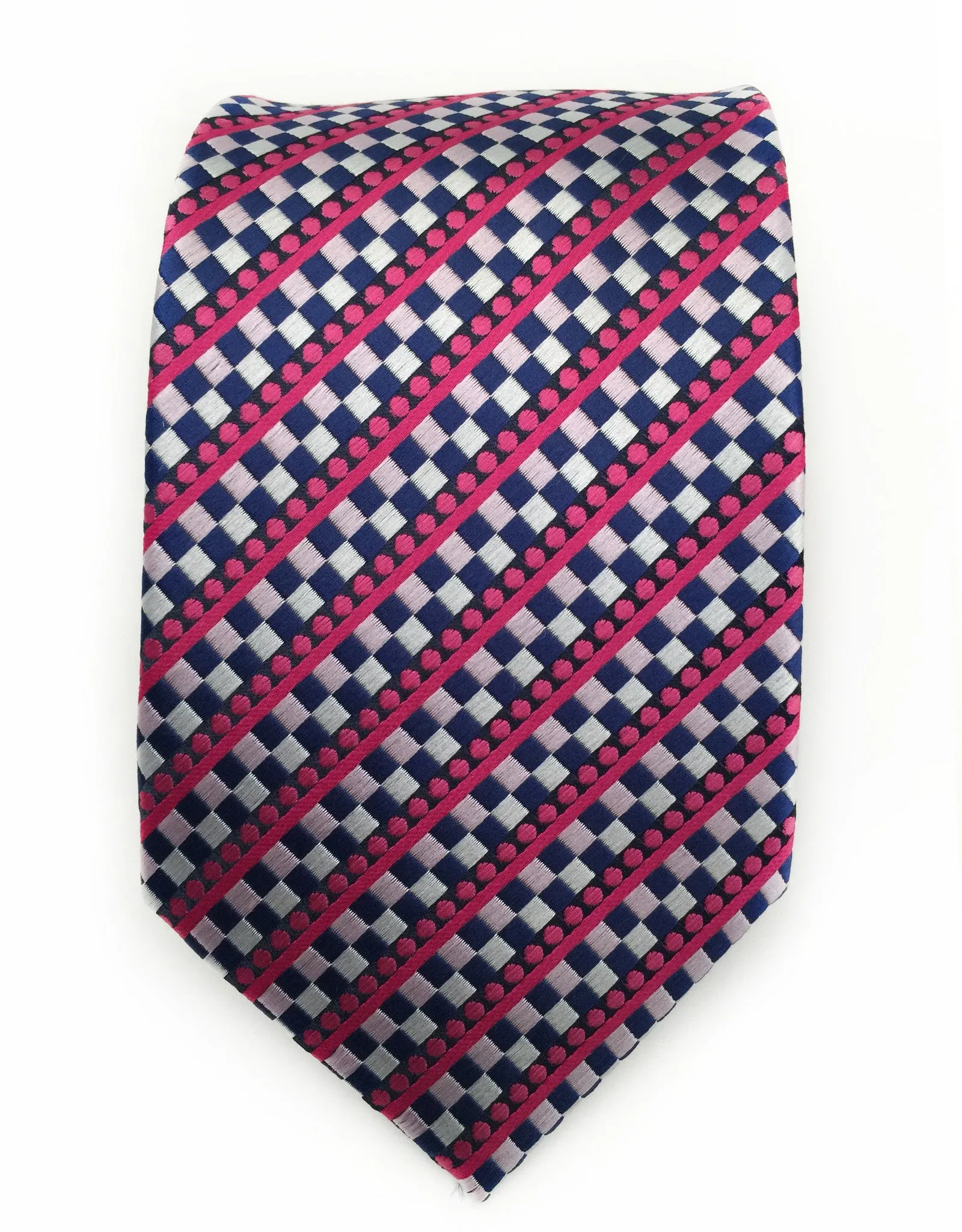 Pink & Blue Striped & Checked Necktie