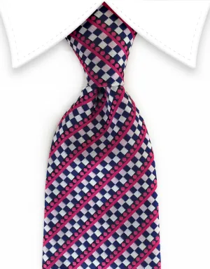 Pink & Blue Striped & Checked Necktie