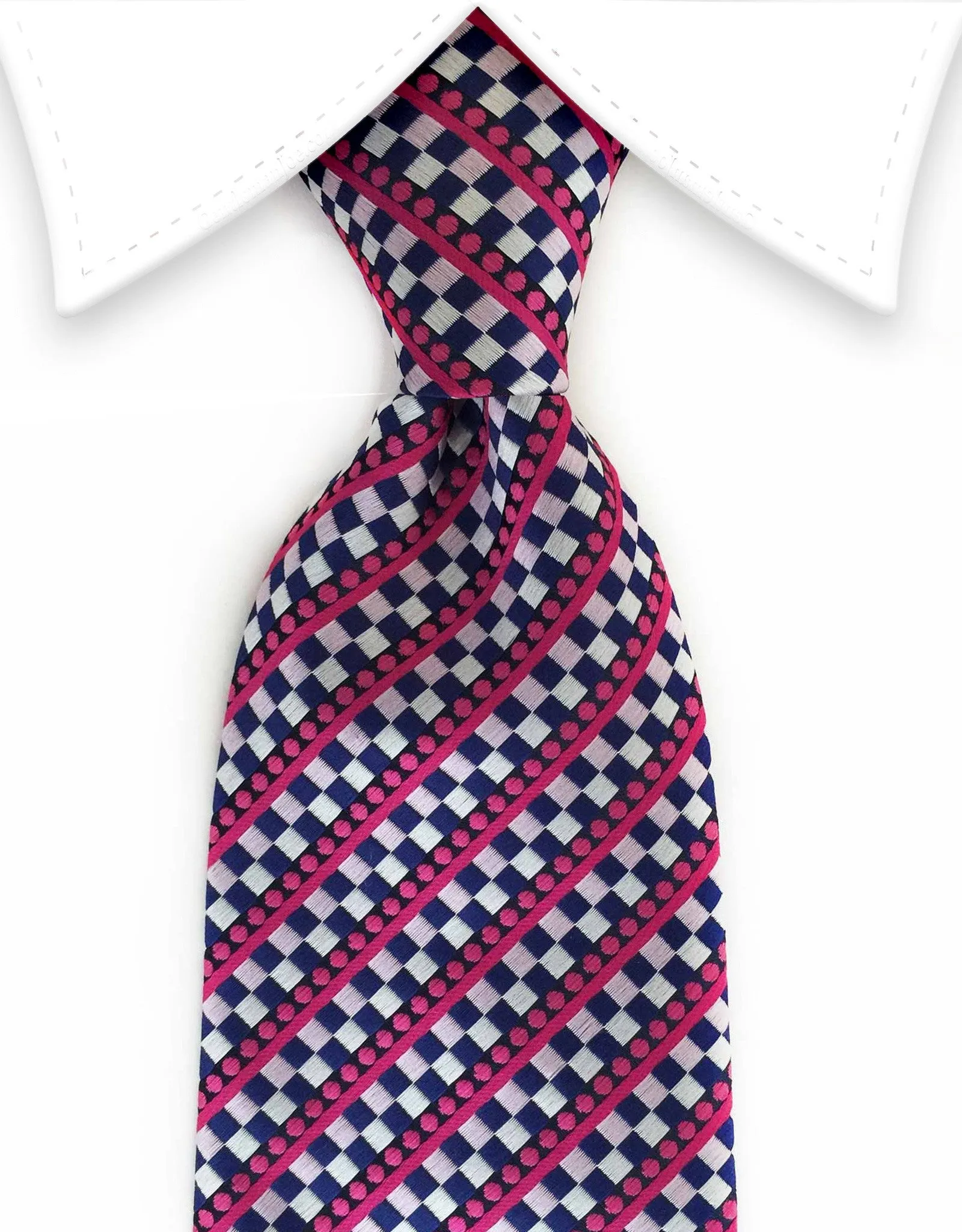 Pink & Blue Striped & Checked Necktie